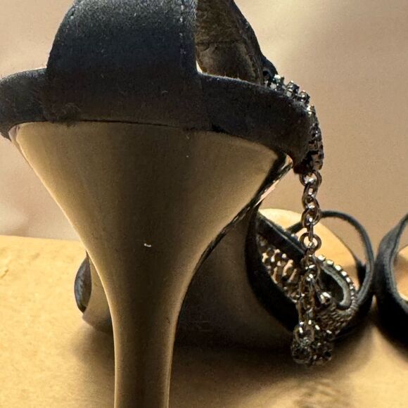 Rare Y2K Giuseppe Zanotti Vicini Black Satin Rhinestone Ankle Strap Heels Italy - Picture 11 of 15